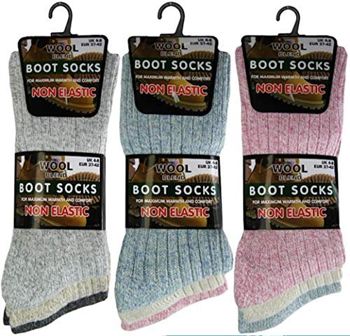 3 Pairs Womens Non Elastic Wool Blend Thermal Diabetic Boot Socks Thick Warm 4-8