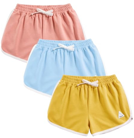 Rolanko Enfant Shorts Fille Sports Coton Danse Short Gymnastique Été D'entraînement Hot Pant pour La Course Lot De 2 (Rose Jaune Bleu Ciel, Taille:140, 8-9 Ans)