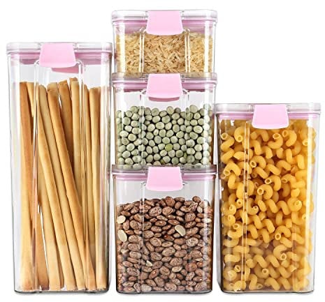 Schramm® 5 Stück Vorratsdosen Frischhaltedosen BPA frei Set 5 Größen in 3 Farben wählbar Kunststoff Gewürzdosen luftdicht Aufbewahrungsdosen, Farbe:rosa