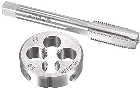 sourcing map Terraja y Machos de Roscar, Juego de Terrajas Redondos de Roscar Métricas M12 x 1,25 mm de Aleación de Acero y Macho de HSS Máquina