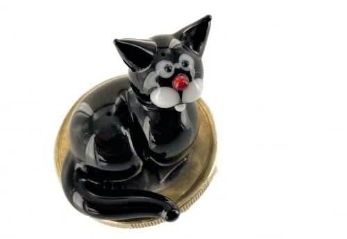 basticks Katze Schwarz - Miniatur Figur aus Glas - Deko Setzkasten Vitrine Glücksbringer