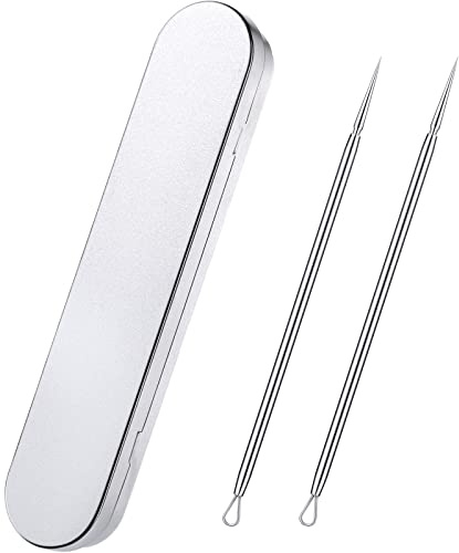 Titanium Lancet Needle Pimple Popper Tool Facial Milia Remover Blackhead Blemish Remover Blackhead Whitehead Extractor Professional Lancet Zit Blemish Comedone Removal Tool 2 Pieces with Box