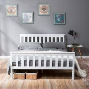 ADIBY Holzbett Doppelbett Bett Doppelbett aus Bettgestell mit Kopfteil mit Lattenrost Bett Futonbett in Weiß Massiv Doppelbett als Kieferbett 140 x 200 cm