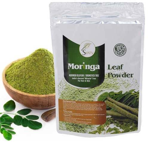 SVATV Polvo de Moringa Natural (Polvo de Hoja de Moringa Oleifera) | Rico en Antioxidantes | Té de moringa, bebida de moringa, polvo de moringa para el cabello - 227g