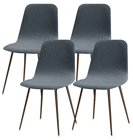 Lydevo Stuhlhussen 4er Esszimmer Strech Stuhlhussen für Esszimmerstühle Universal Waschbar Bezug Stuhlhussen Skandinavisch Stuhlüberzug für Küchenstühle Hotel Bankett,Diagonal#Blau Grau