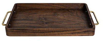 moisture Tablett Große Servierschale Holzschale Schwarz Walnuss mit Metallgriffe Rechteckige Butler-Tablett zum Frühstück im Bett, Couchtisch-Dekor Betttabletts (Color : A)