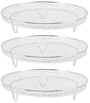 Rejillas Deshidratadoras para Freidora de Aire, 3 Piezas, Reutilizables, Apilables, de Acero Inoxidable, para Freidora de Aire, Cesta para Verduras, Recogedor de Grasa para Patatas Fritas, Tocino, Pol