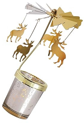 TENDYCOCO Weihnachtspyramide Weihnachtskarussell Rotierendes Goldenes - Teelicht Goldene Kerzenhalter Tischdekoration für Party Windlichter
