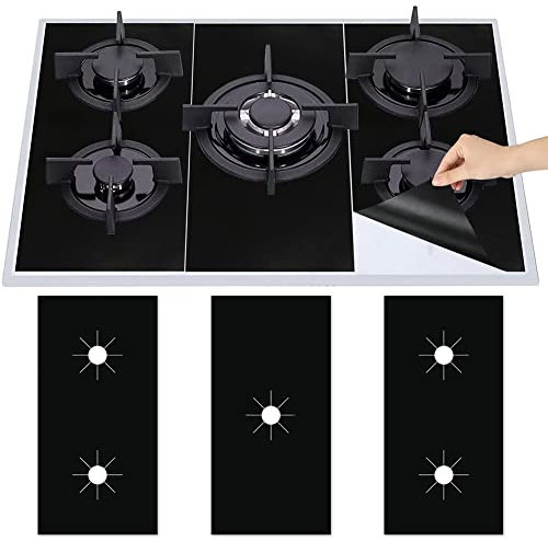 Lot de 3 Couvre-brûleurs à gaz 5 Trous - 0,2 mm - 54 x 27 cm - Protection Anti-adhésive - Noir