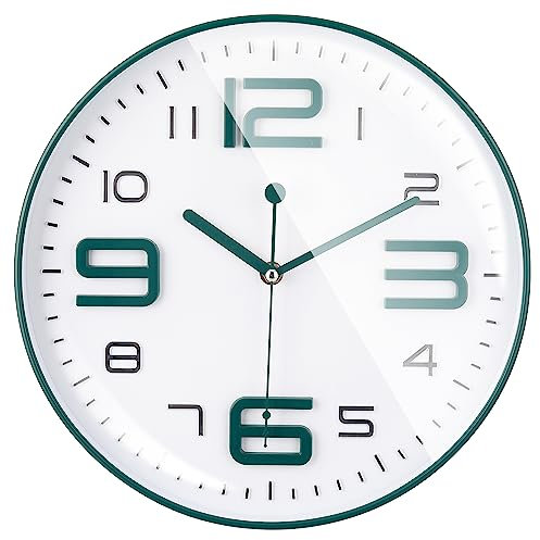 Topkey Silent Wanduhr 12 Zoll einfaches Design Nicht tickend dekorativ Büro Küche Wanduhr -Dunkelgrün