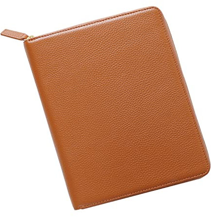 Moterm Reißverschluss-Lederhülle für A6-Notizbücher - passt für Hobonichi, Stalogy und Midori MD Planer(Kiesel-Gebranntes orange)