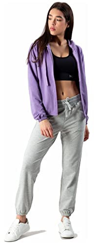 Everlast tuta donna sportiva cotone stretch leggero completo sport con cappuccio lilla e grigio (Large)