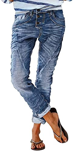 DeaAmyGline Jeans Damen Low Waist - Jeans mit Gummizug Damen Jeanshose Damen Lang Straight Leg Vintage Destroyed Denim Hose Damenjeans Boyfriend Freizeithose Falten Streifen Lose Jeans Hosen Frauen