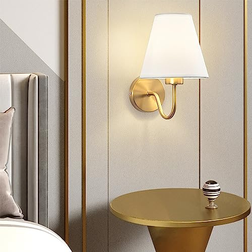 Mengjay Vintage Metall und Stoff Lampenschirm Wandlampe E27,Modern Wandleuchte Innen Wandleuchten Retro Design für Schlafzimmer Wohnzimmer Flur Restaurant Hotel (White)