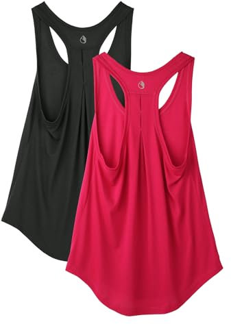 icyzone Damen Sport Top Racerback Leichte Yoga Tank Tops Fitness Casual Shirt Oberteile, 2er Pack (Black/Megenta, M)