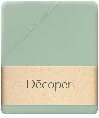 Decoper ® Mako-Feinjersey Spannbettlaken aus 100% Baumwolle | Atmungsaktiv & kuschelig weich | Oeko-Tex Zertifiziert | bis 25 cm Matratzenhöhe | 120 cm x 200 cm | Farbe Eukalyptus