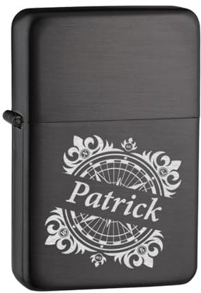 Geschenk für Männer Benzin Feuerzeug Anthrazit mit Gravur - als Geburtstagsgeschenk - für Outdoor-Liebhaber zum Camping, Wandern und Reisen