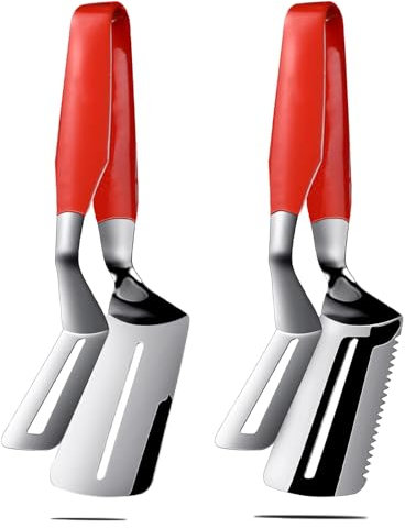 Realand 2Pcs 304 Stainless Steel Grill Clamp Anti-Scald Spatula Tongs, Double Sided Fish Turner Frying Spatula for Steak Egg Toast Pancake BBQ