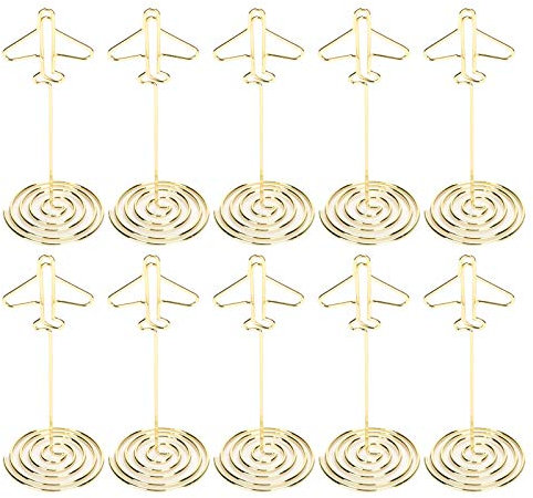 Xcello ​Goldenes Flugzeug-Desktop-Fotohalter-Set aus Metall, 10-teiliger Visitenkartenclip Mit Sockel
