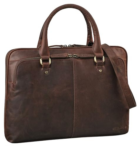 STILORD 'Celine' Schmale Businesstasche 13,3 Zoll Laptop-Tasche Damen Umhängetasche Herren Schultertasche Dokumententasche A4 für Büro Arbeitstasche, Farbe:zamora - braun