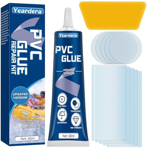 Yeardera Air Mattress Patch Kit, Waterproof Vinyl Repair Kit, High Strength PVC Adhesive for Inflatables, PVC Boats, Vinyl Glue (60ml/1 Pack)