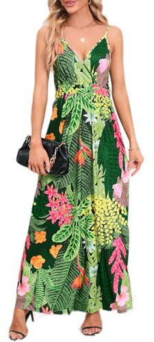 SEEKWISH Vestito Estivo Donna Abito Lungo da Mare Stampato Scollo v Senza Maniche, Rosa, S