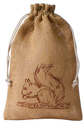 | 1 Jutesäckchen - 40x30 cm - 100% Jute, Geschenkbeutel, Dekoration, Aufbewahrung, Winter-Topfschutz (Eichhörnchen)