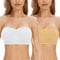 Cavotor Strapless Push Up Bra for Women Bandeau Bra Padded Stay Up Non-Slip Silicone Supportive Strapless Bras for Bigger Bust Non Wired Comfort Bralette (Beige+White,L)