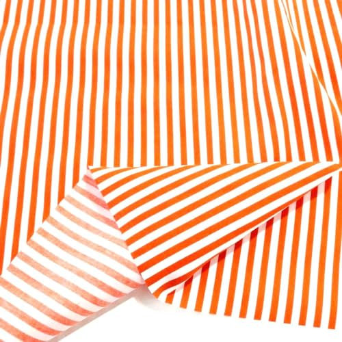 TOLKO 50cm Baumwollstoff Meterware | weiche Baumwoll-Popeline für Kleid Hemd Bluse Tuch zum Nähen Dekorieren | Kleiderstoff Dekostoff Bezugsstoff Baumwolle (Orange Weiß Streifen)