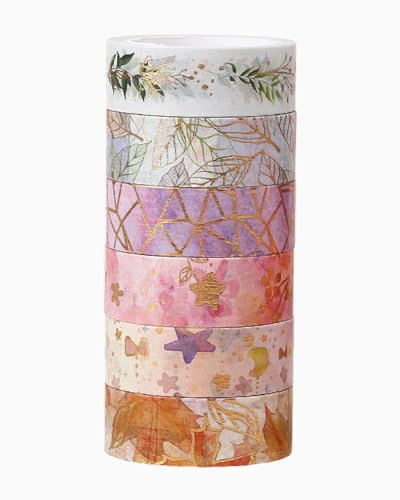ZAMXHUG 6 Rotoli Washi Tape Set,Nastro Decorativo per Mascheratura, Nastro Adesivo Decorativo per Scrapbooking, Bullet Journal, Confezioni Regalo,Nastri Adesivi per Hobby creativi,15mmx5m
