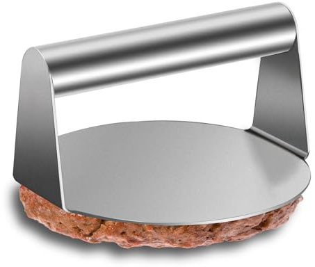 Hmfmdy 304 Stainless Steel Smash Burger Press, 5.5 Round Non-Stick Grill Press, Professional Bacon Steak Press Accessories Kit, Heavy Duty Burger Smasher for Flat Top Griddle Cooking Steaks BBQ