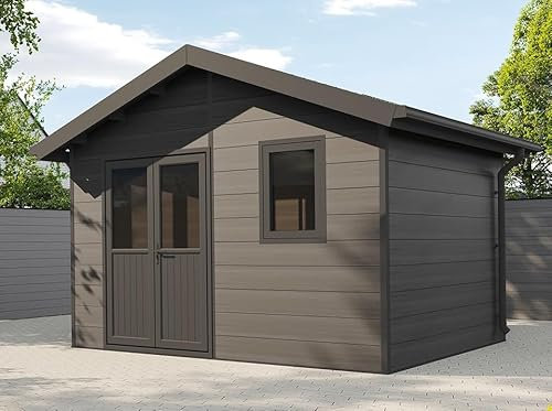 Direct ABRIS Abri de Jardin Composite ISORA - 12m2 Gris - Cabane - Cabanon de Jardin - Bois Composite - WPC - Atelier - Abri Velo