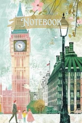 Vintage London Notebook: 120 Lined Pages Featuring Big Ben | 6x9 Inch Journal in Pastel Tones