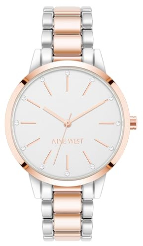 Nine West Women's Floral Dial Bracelet Watch, Silver/Rose Gold 2, Classic
