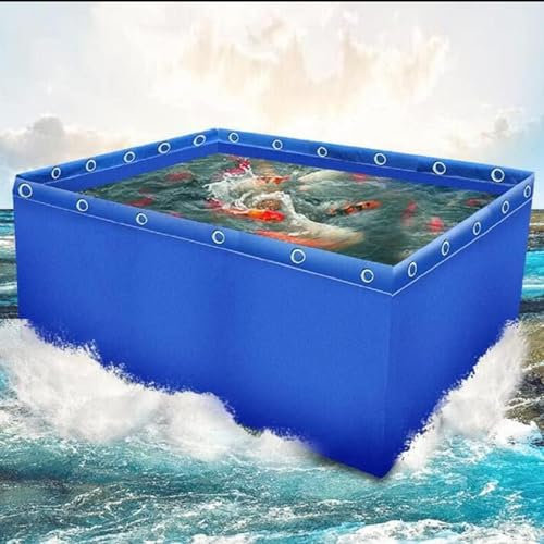 Pounjsd Zusammenklappbarer Fischteich aus Segeltuch,Flexible Teichfolien,Dichtungsfolie Teichmembran Schwimmteich Zusammenklappbarer tragbarer Wasserspeichertank,ohne Rahmen(Blau,Größe:3X1.5X1.5M)