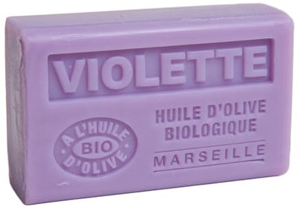 Label Provence Nature Savon de Marseille - Nourishing French Soap Made With Pure Organic Olive Oil and Shea Butter - Violet Fragrance - 125 Gram Bar
