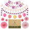 Meowoo Geburtstagsdeko, Rosa Geburtstag Party Deko - Happy Birthday Girlande, Wimpelkette, Wabenblumen, Papierfächer - Wiederverwendbare Deko Geburtstag für Männer und Frauen