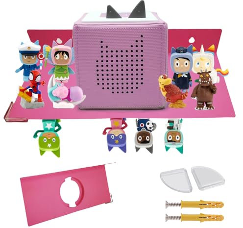 heqxwl Vollmagnetisches Tonie-Regal für Kinderzimmer, Tonie-Wandregal, Ausschnitt-Design, Metall-Wandregal mit Schlagdichtung, für Puppen, Tonie-Spielzeug, Boxen, etc [30x13x5 cm]. (Rosa)