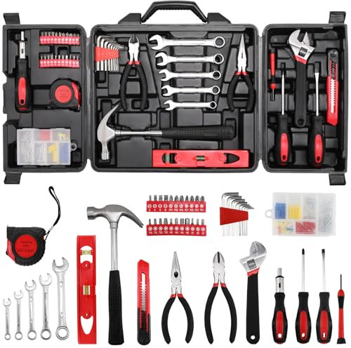TLGREEN Werkzeugkoffer Werkzeugkasten Haushalt 147 teiliges Werkzeugset in stabilem Kunststoffkoffer Werkzeugkiste für Haushalt Werkstatt DIY Reparaturen und Heimwerken (Schwarz)