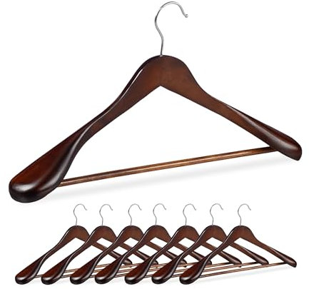 Relaxdays Anzug Kleiderbügel, 8er Set, breite Schulter, Hosenstange, für Jacke, Hemd, Hose, Holzkleiderbügel, braun