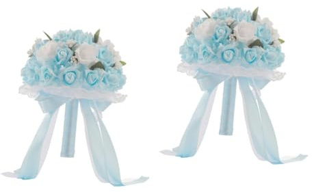 STOBAZA 2stücke Künstlicher Blumenstrauß Für Hochzeiten Elegante Pe-Blumen Mit Spitze Stil Für Braut Und Heimdekoration Blau Für Feste Und Feierlichkeiten