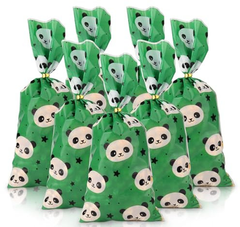 50 Stück Panda-Süßigkeiten-Geschenk-Partytüten, niedliche leere Leckerli-Taschen mit Bindebändern, kleine Süßigkeiten-Geschenktüten für Mädchen und Jungen, Geburtstagsparty-Geschenke transparente