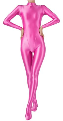 Freebily Damen Glänzend Jumpsuit Ganzkörperanzug Sport Bodysuit Yoga Overall Eng Einteiler Ganzkörper Kostüm Gymnastik Tanz Ballett Leotard Hotpink XXL