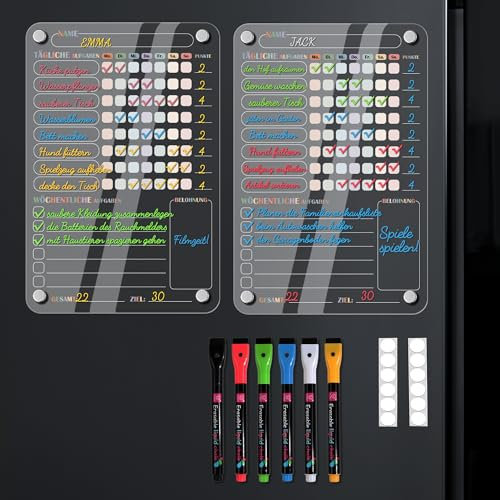 BIROYAL 2er Magnetisch Wochenplaner Kinder mit 6 Stifte, 20x30cm to Do Liste Abwischbar, Routine Planer Kinder, Aufgabentafel Kind für Kühlschrank, Belohnungstafel Mädchen Jungen ab 6, Tagesablauf