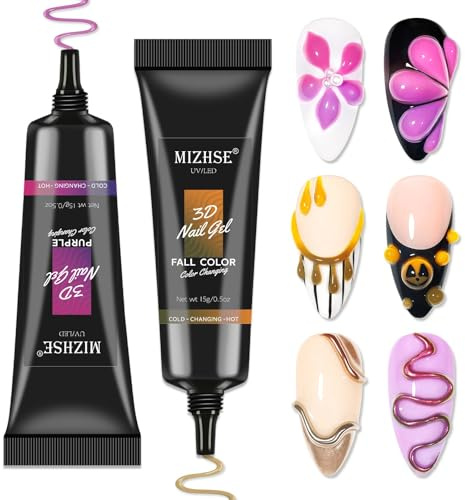 MIZHSE 3D Nail Gel for Nail Art - Color Changing Builder Gels for Nail Glue/Sculpting, 15g x 2