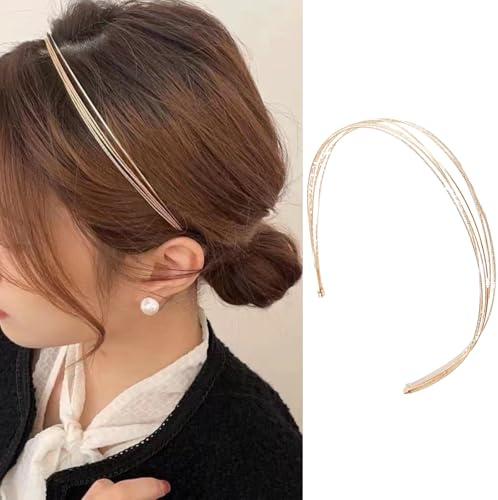 AIUPUOC Metal Headbands for Women Gold Headbands Silver Hair Accessories Thin Wire Headband Elegant Hair Band French Hair Clip for Hair Styling (Gold, Average)