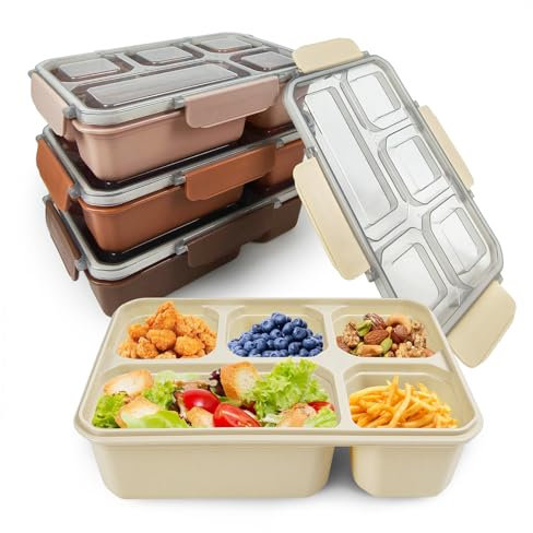 greenandlife 4 Stück Snackbox mit Fächern, 5 Fächer Bento Snackbox, Lunchbox für Kinder und Erwachsene, frühstücksbox, Jausenbox, Meal Prep Boxen, Brotbox für Schule, Arbeit und Reisen