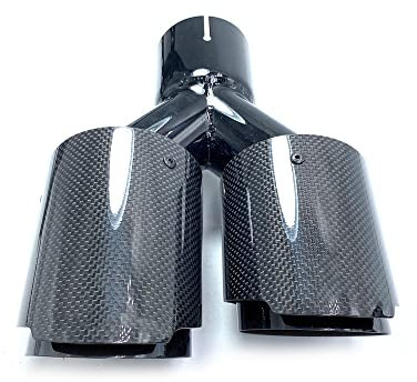 SkyjOy Auspuffblende 1 Paar (L + R) Universal Dual Glossy Black Automobile Auspuffrohr Schalldämpfer Rohr Carbon Fiber Auspuffspitze Auspuff Endrohr(73 IN 101 Out)