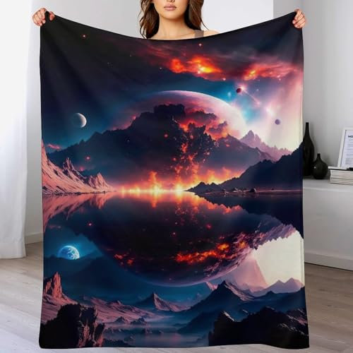 Planet Sternry Sky BettDecke Sofa Decke - Warm Flannel Sofaüberwurf Decke, Dicke Sofadecke Couchdecke, Flauschige Wohndecke (130×180cm)