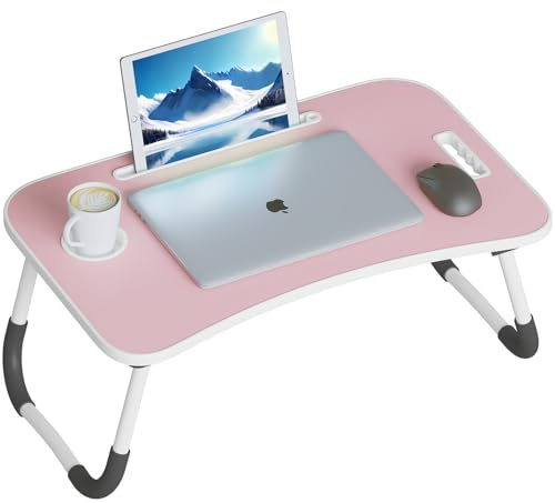 Ronistar Laptop Desk, Laptop Bed Table with Foldable Legs & Cup Slot, Reading Holder Notebook Stand Breakfast Bed Tray Book Holder for Sofa, Terrace, Balcony